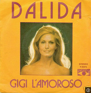 "Disc cover of Dalida, one of the most famous French singer in 70s, and her song Gigi l'amoroso"