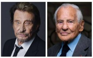 "portraits of Johnny Hallyday & Jean d'Ormesson, a rock singer and a académicien"