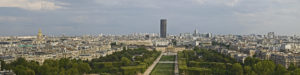 "Montparnasse Tower in Parisian landscape"