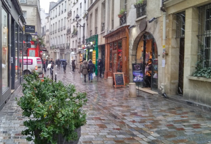 "Parisian café terraces - La rue des rosiers"